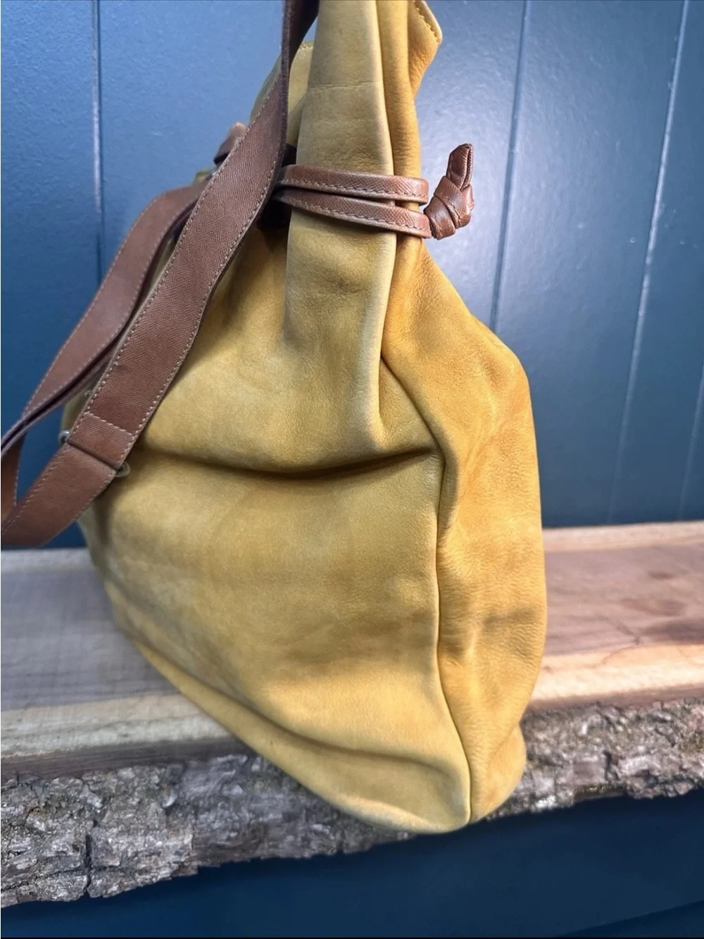 Vintage Gold PFEIL Leather Bucket Tote Bag Germany Large Slouch Hobo